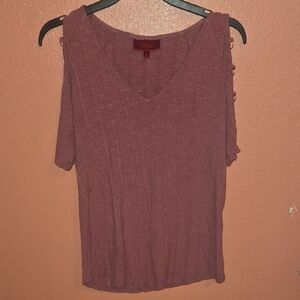 Jennifer Lopez Dusty Rose Cold Shoulder Blouse